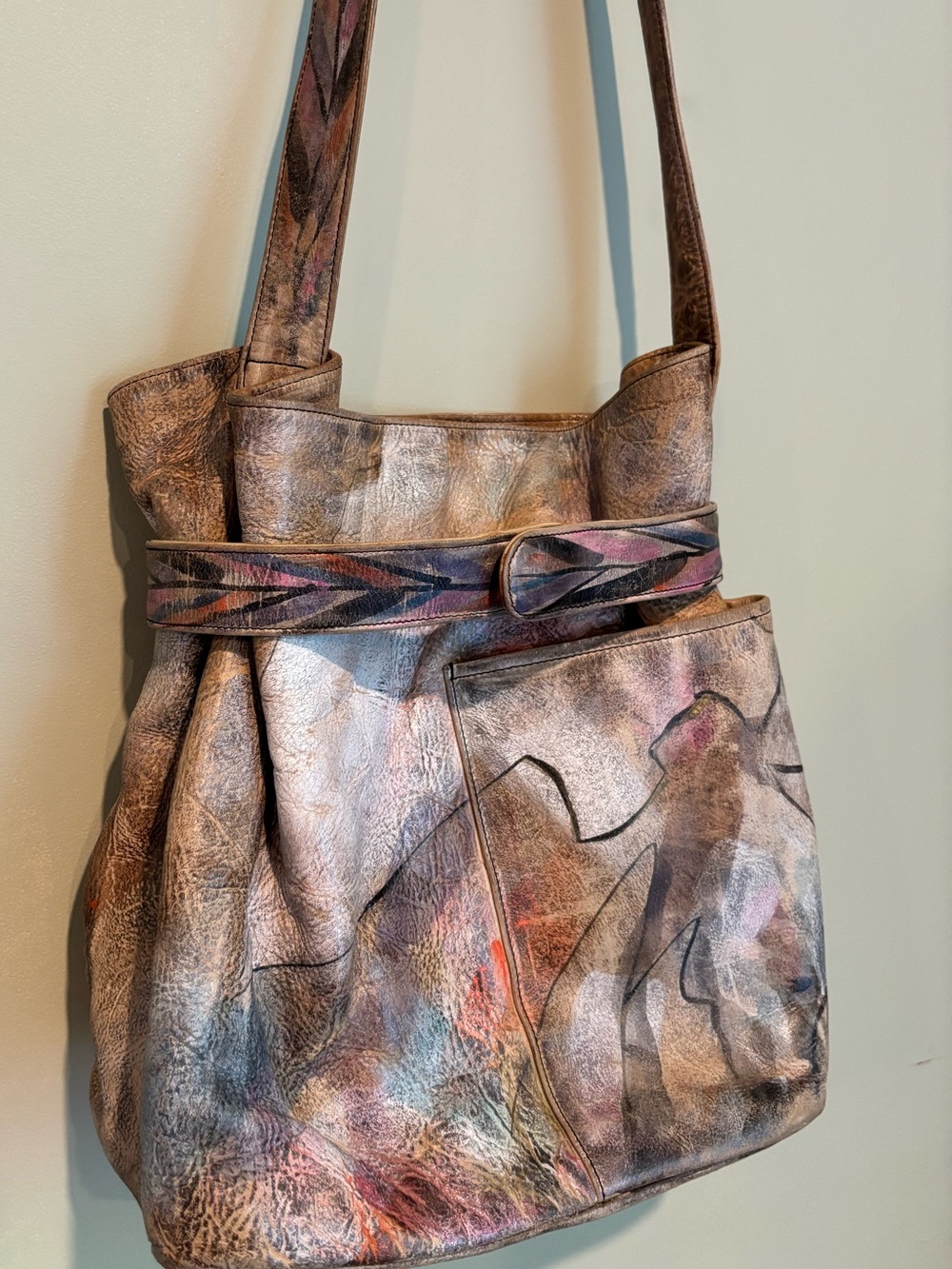 Jane Yoo Hand-Painted Multi-Color Leather Crossbody Bag